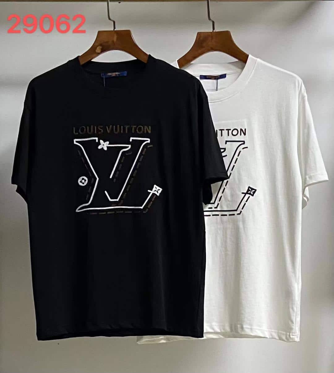 短袖, T恤 - LV 路易威登23夏新款針腳字母刺繡短袖T恤男女款寬松短袖230克純棉面料 黑色 白