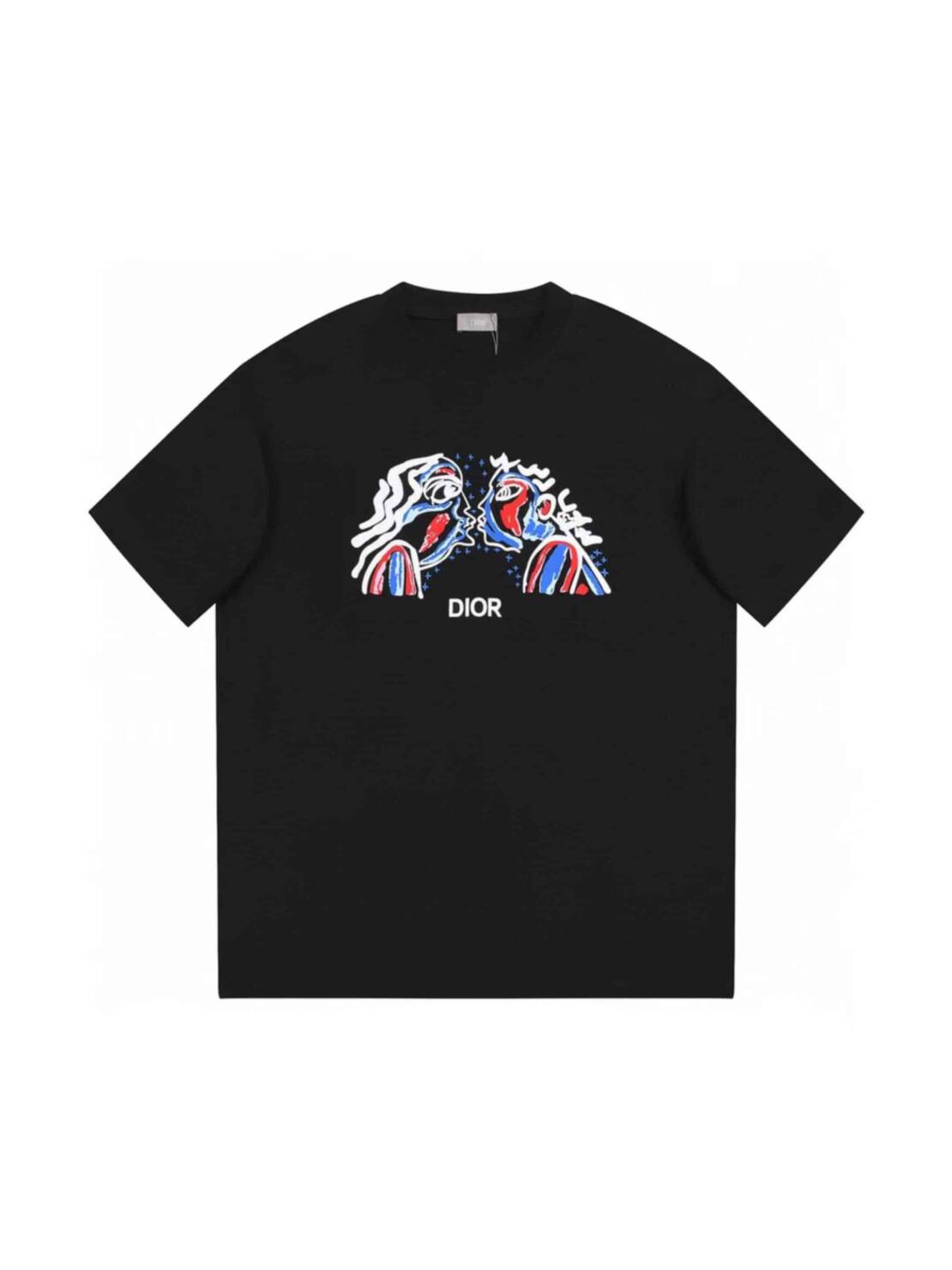 長褲, 襯衫, 衛褲, 短褲, 短袖, T恤 - FG Dior 迪奧 20ss新款彩色素描圓領t恤短袖 簡易彩色手繪素描印花 簡約低調 復古時尚 240g雙