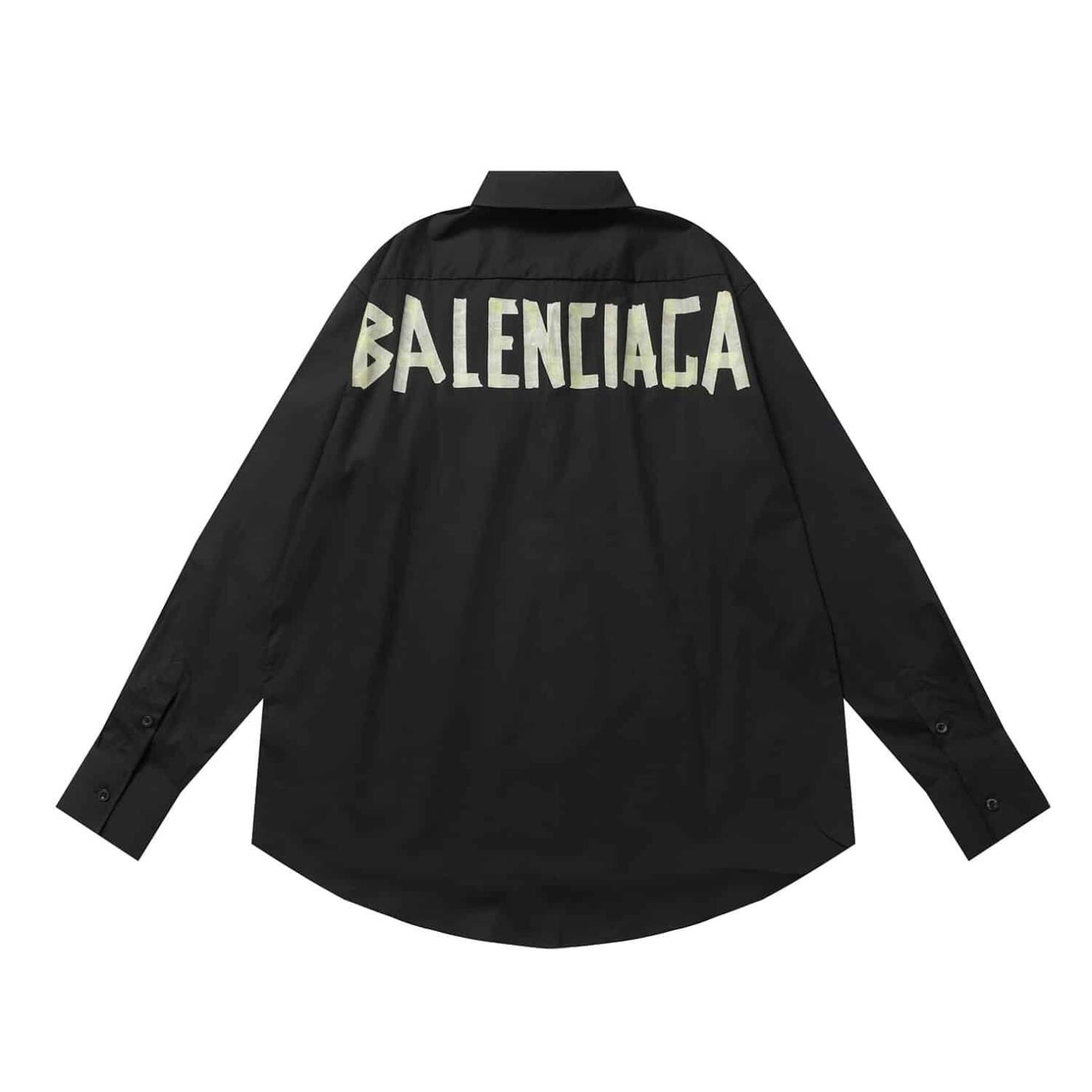 長褲, 長袖, 襯衫, 衛褲, 短褲, 短袖, T恤 - 高版本balenciaga美紋紙膠帶長袖襯衫百分百純棉寬松版本男女同款長袖襯衫