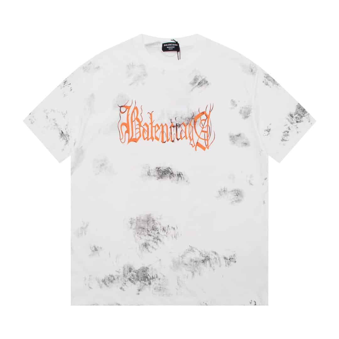 長褲, 襯衫, 衛褲, 短褲, 短袖, T恤 - 2565# Balenciga 巴黎世家2023SS 泥染做舊金屬梵文短袖T恤 採用復雜特殊做髒做舊工