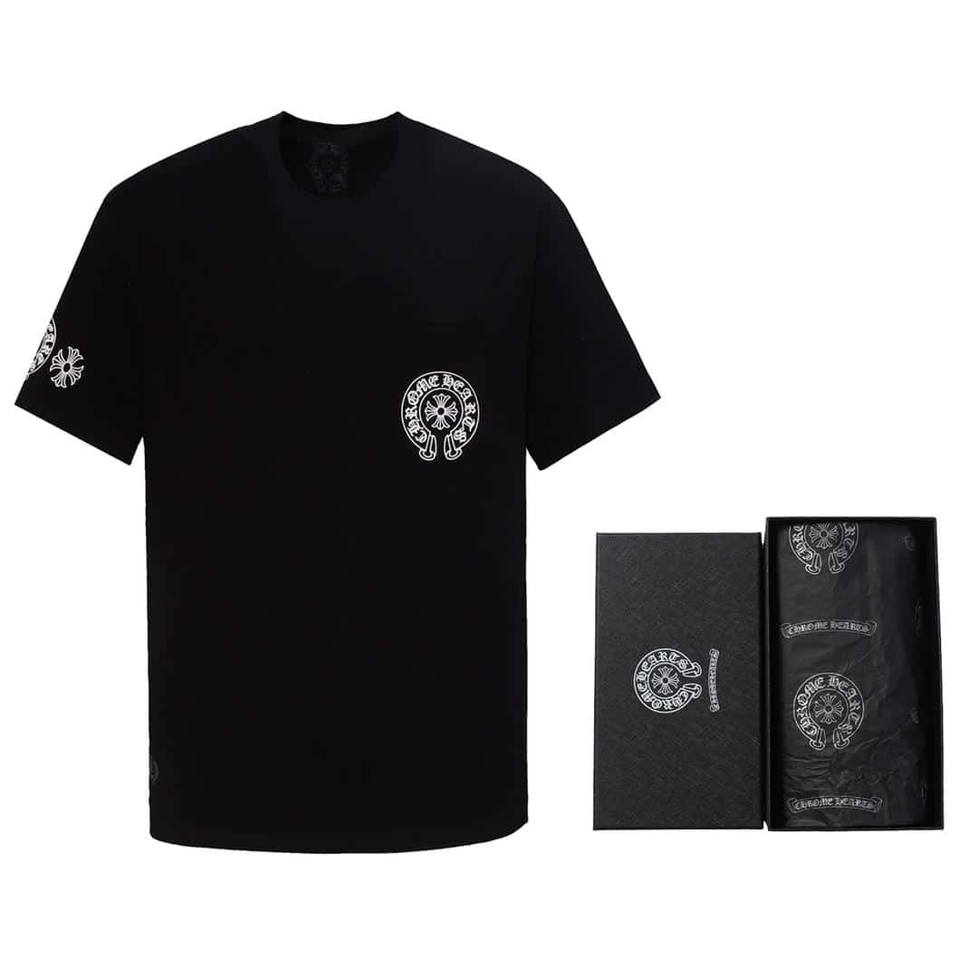 長褲, 襯衫, 衛褲, 短褲, 短袖, T恤 - 帶盒子包裝#K627 Chrome Hearts CH 克羅心重工印花十字架白色馬蹄梵文印花短袖T桖