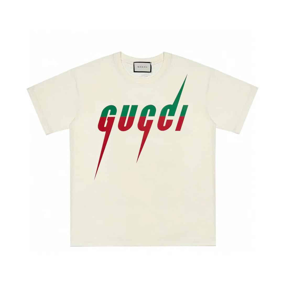 長褲, 長袖, 襯衫, 衛褲, 短褲, 短袖, 夾克, T恤 - JS K54# Gucci古馳22ss刀鋒閃電logo字母印花短袖 面料採用32支260g精棉雙紗面料