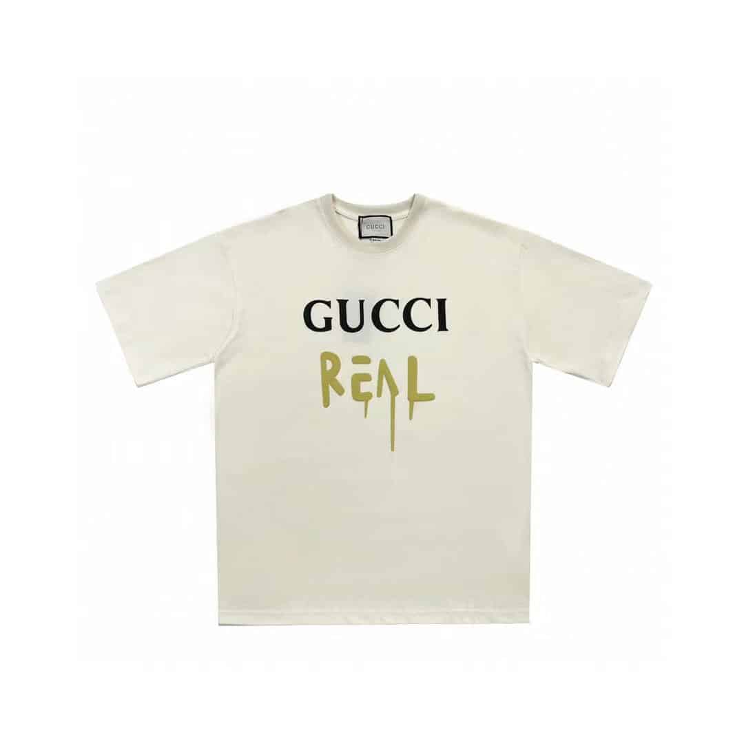 長褲, 襯衫, 衛褲, 衛衣, 短褲, 短袖, T恤 - JS K56# GUCCI 古馳real潑墨字母印花情侶短袖 訂制面料260g高克重雙紗100%精梳棉 獨