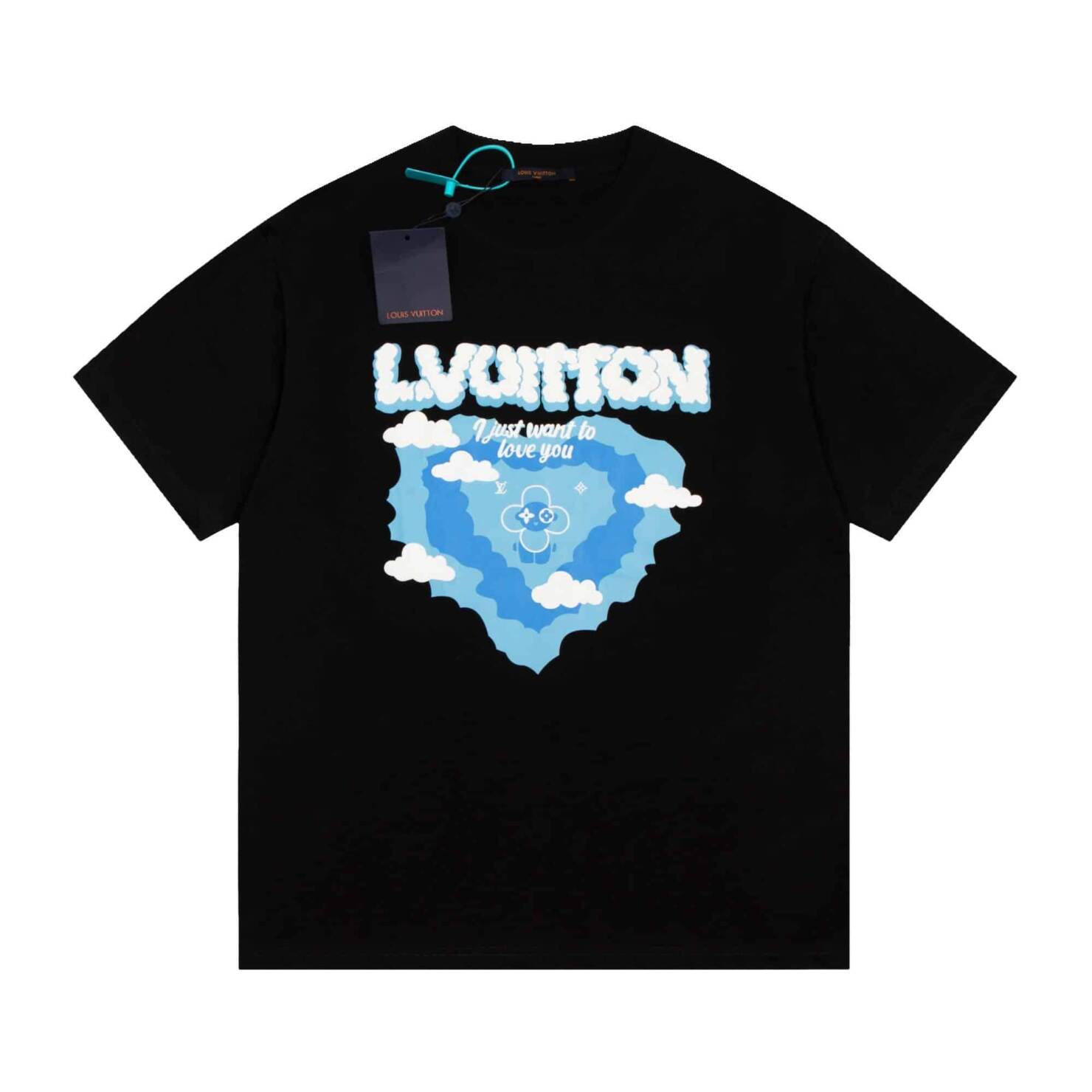 長褲, 襯衫, 衛褲, 衛衣, 短褲, 短袖, T恤 - 2575# 高品質 LV 路易威登23ss 藍天白雲發泡短袖 色彩鮮明的趣致印花採用絨面發泡工藝 更