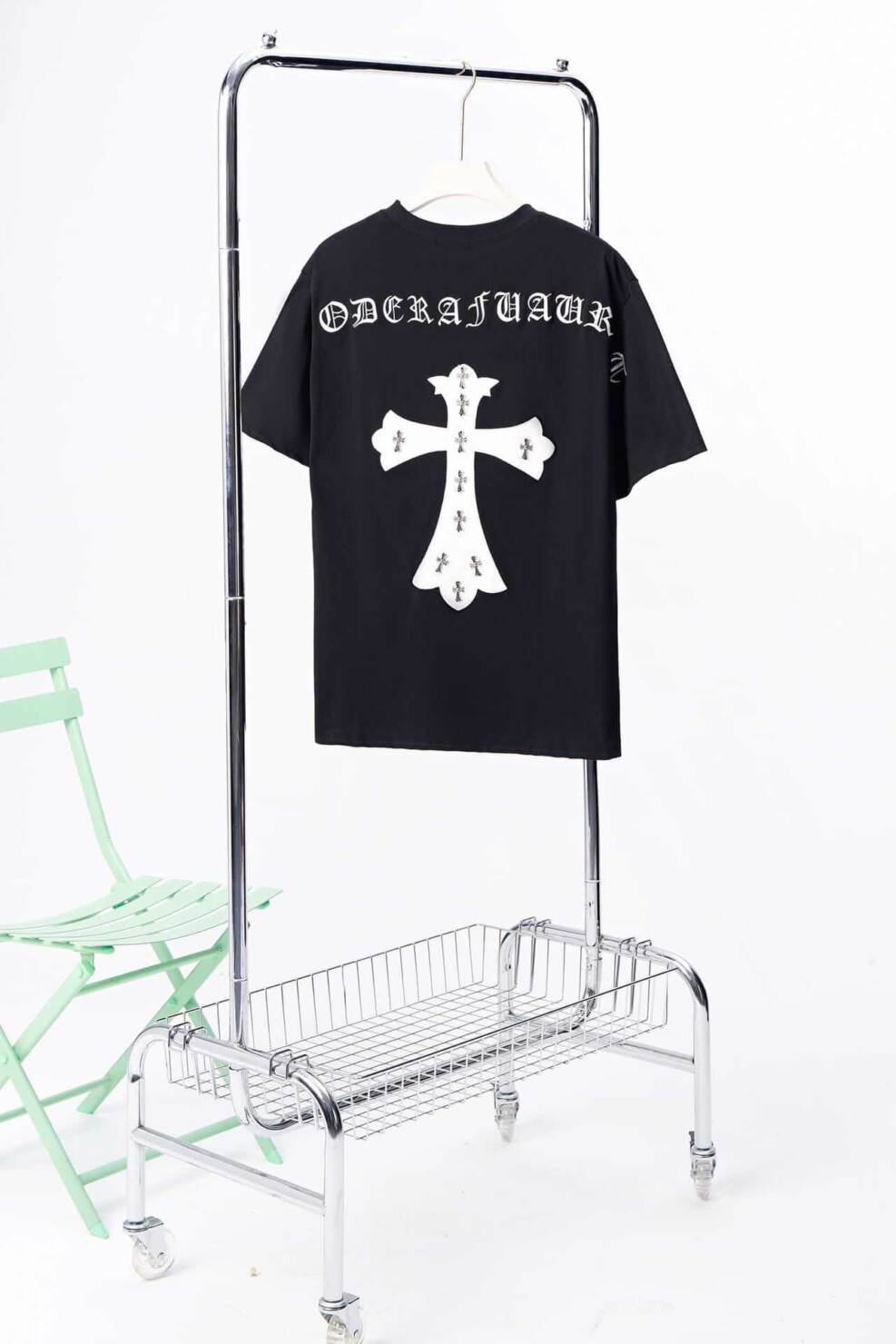 長褲, 長袖, 襯衫, 衛褲, 衛衣, 羽絨服, 短褲, 短袖, 夾克, T恤 - Chrome Hearts克羅心23新款潮流領口貼皮刺繡短袖T恤 面料使用240克雙