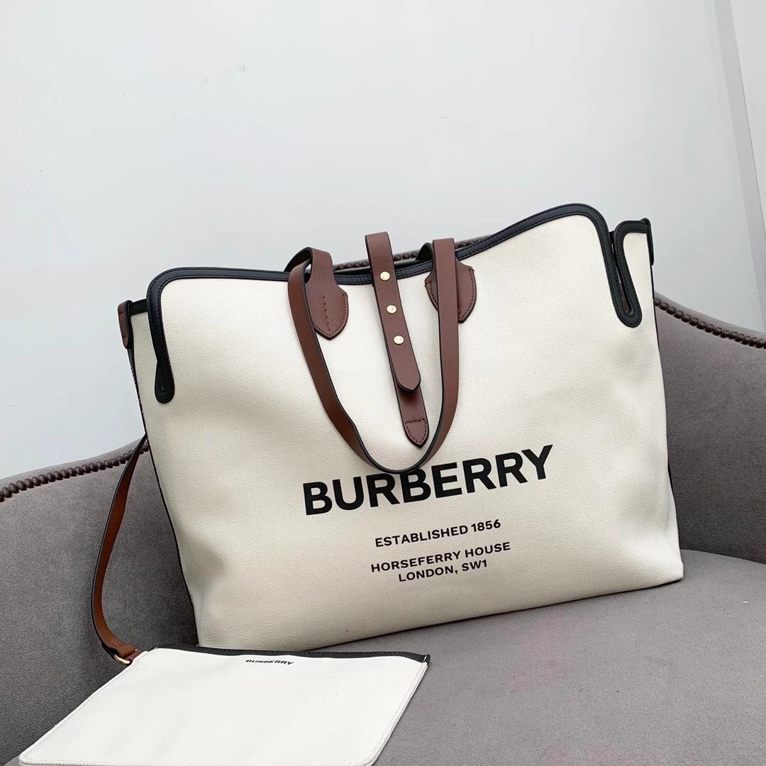 Burberry vintage, 8031319 - Burberry 博柏利 vintage復古風帆布拼皮棕邊大托特包大容量 手提包單啟包 大包 自然色 8031319