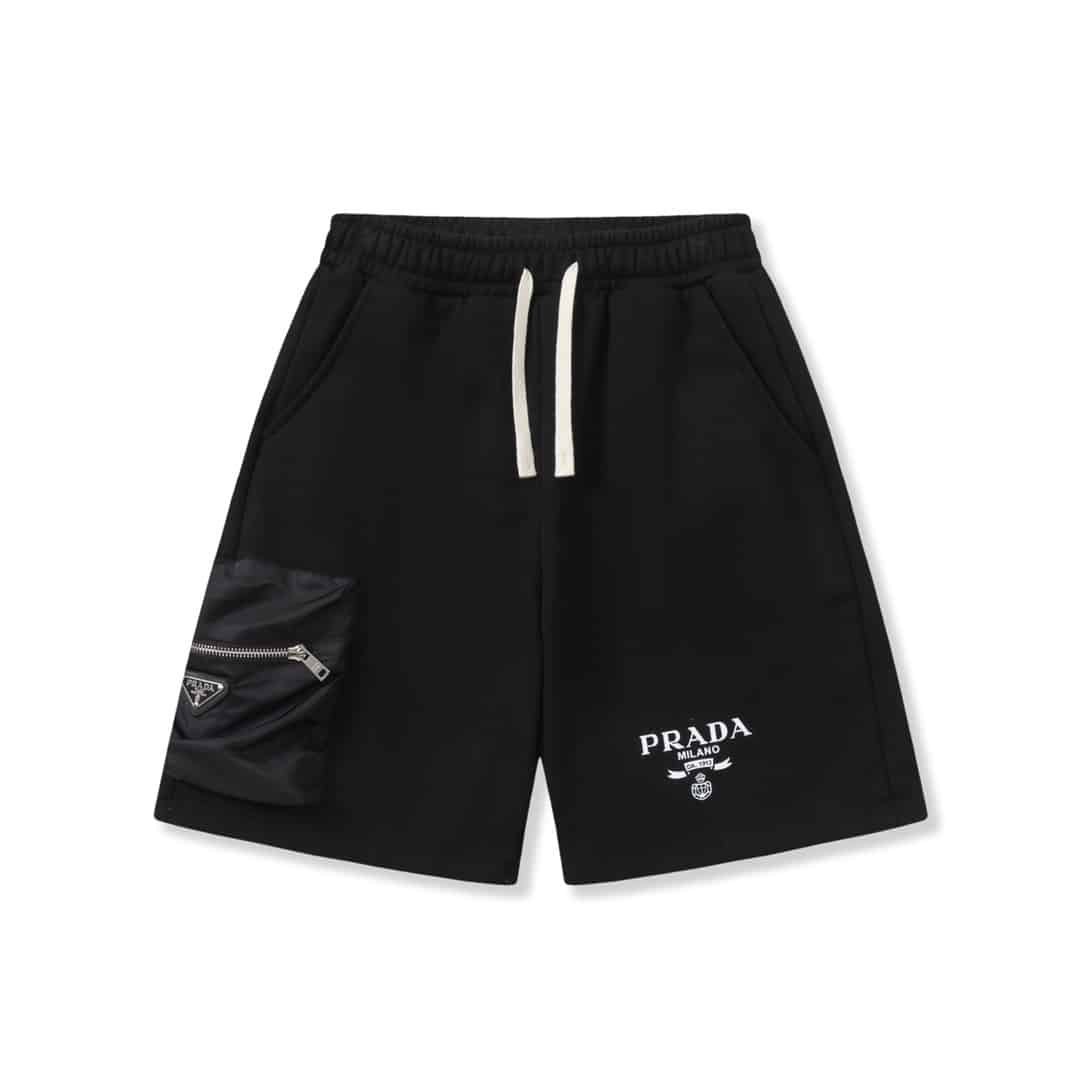 長袖, 襯衫, 短褲, 短袖, 夾克 - FGPrada 普拉達23ss 春夏黑色經典休閒金屬口袋短褲 彈力腰圍抽繩設計 完全不挑人的上身 側邊金