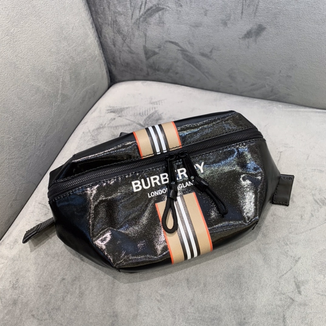 Burberry, Burberrv - Burberry 博柏利 Sonny微標拼標誌性條紋印花蘇尼腰包胸包斜挎包男款 黑色