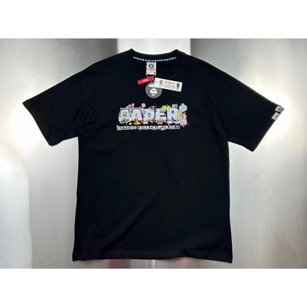 短袖, T恤 - OG012# Aae聯名Eric Inkala男裝春夏趣味重磅無性別印花短袖T恤 顏色黑色 白色 淺棕