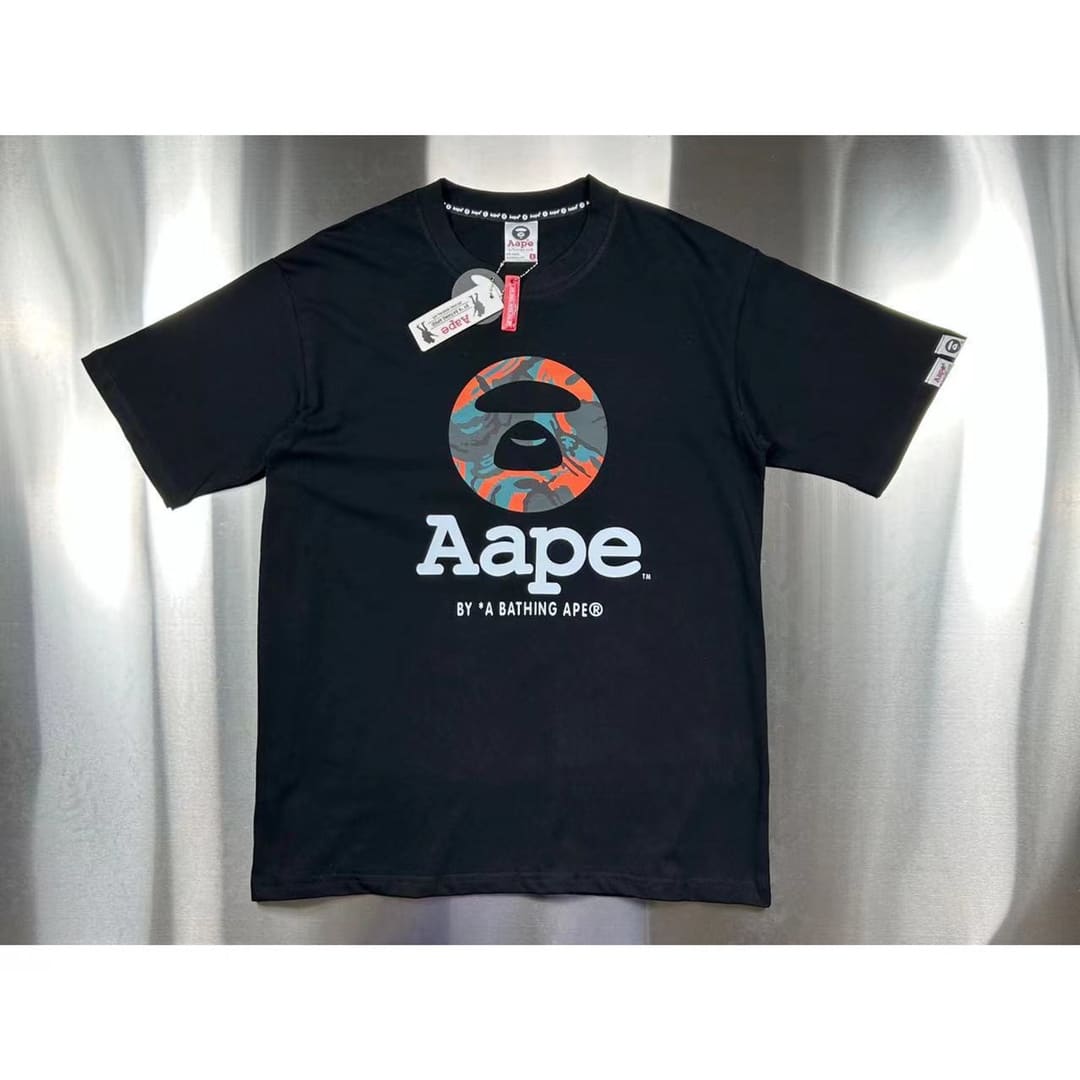 短袖, T恤 - OG006# Aae男裝春夏猿顏字母印花彩色迷彩圓形圖案短袖T恤 顏色黑色 白色 淺棕色 尺碼S M