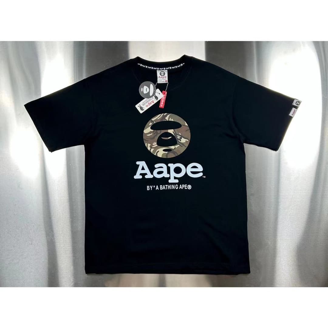 短袖, T恤 - OG001# Aae男裝春夏猿顏無性別印花彩色迷彩圓形短袖T恤 顏色黑色 白色 淺棕色 尺碼S M