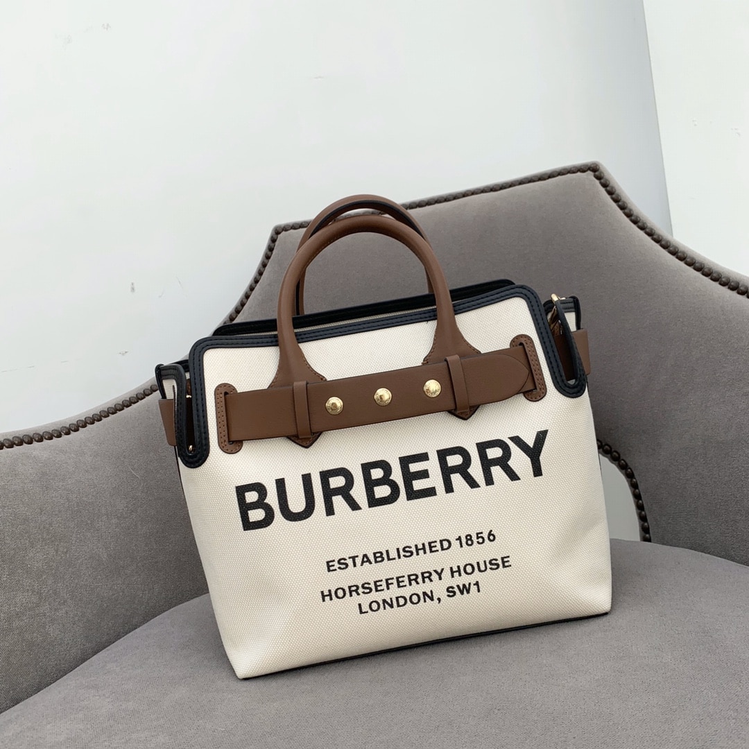 Burberry - Burberry 博柏利 The Belt系列LOGO印花釘裝飾經典拼色托特包 女款手提包 米黃色