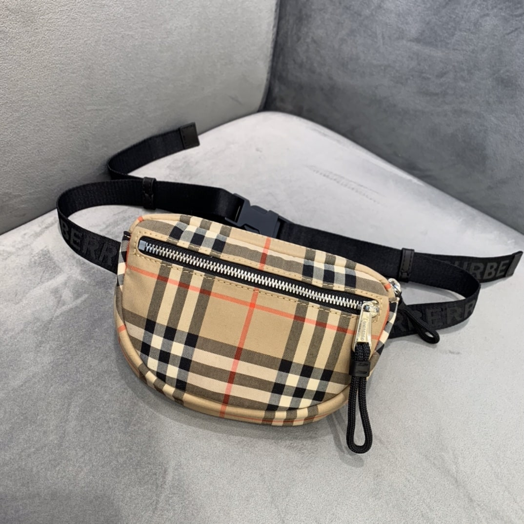 Burberry - Burberry 博柏利 Vintage復古格紋 Cannon 胸包腰包單肩斜挎包小號男款 典藏米色