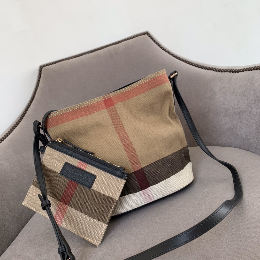 Burberry - Burberry 博柏利經典格紋可調節肩帶子母包水桶句單肩斜挎手提包 女款 棕色