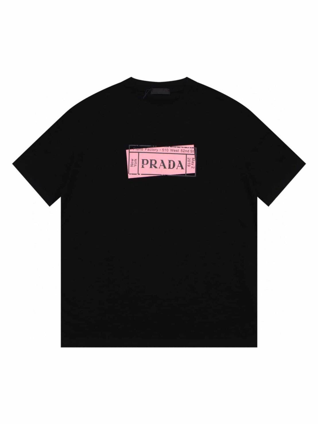 短袖 - JS K112#Prada RA 普拉達胸前經典粉色長方形字母標語logo印花基礎短袖 官方專櫃款