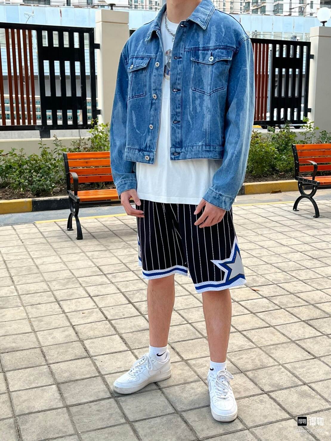短褲 - 頂級刺繡版本 模特上身圖 Mitchell x Ness ×Just Don 聯名款奧蘭