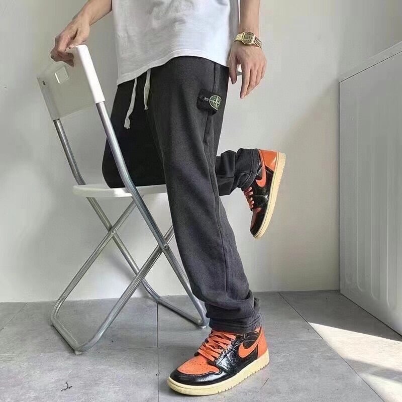 長褲, 衛褲, 短褲, 短袖, T恤 - HC3304 款號:3304 碼數: M L XL XXL Stone石頭島黑武士徽章羅盤水洗做舊抽繩毛圈高