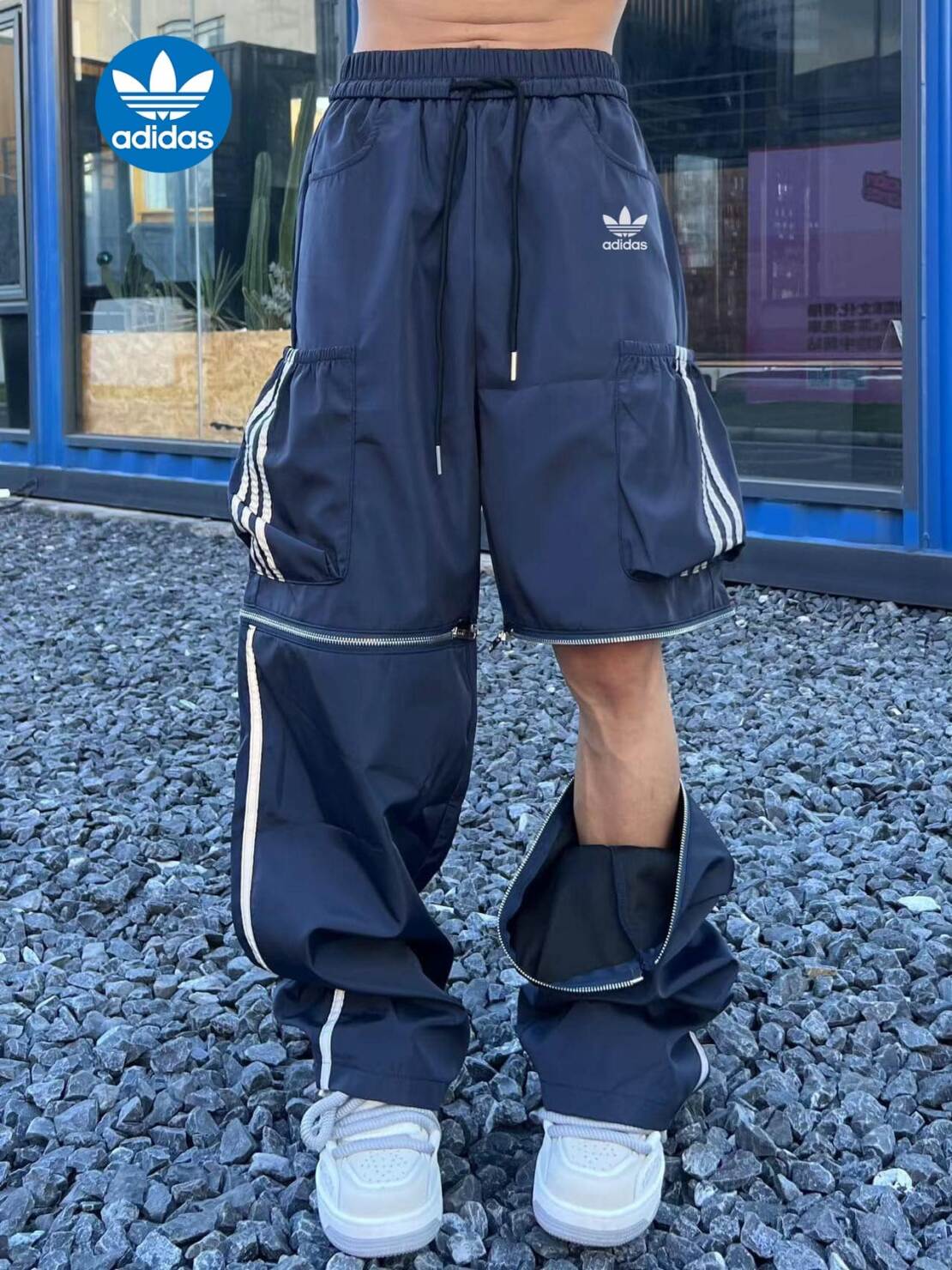 長褲, 短褲, 短袖, T恤 - FY158# 🌵熱血高校之復古回潮 🌪️ ✨Adidas 三葉草vintage 美式復古風拉鏈設計可拆卸多巴