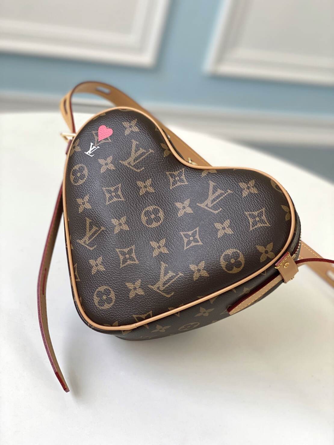 LOUIS VUITTON GAME ON COEUR, LOUIS VUITTON - LOUIS VUITTON GAME ON COEUR老花印花 帆布拼牛皮飾邊 單肩斜挎包 女款 棕色