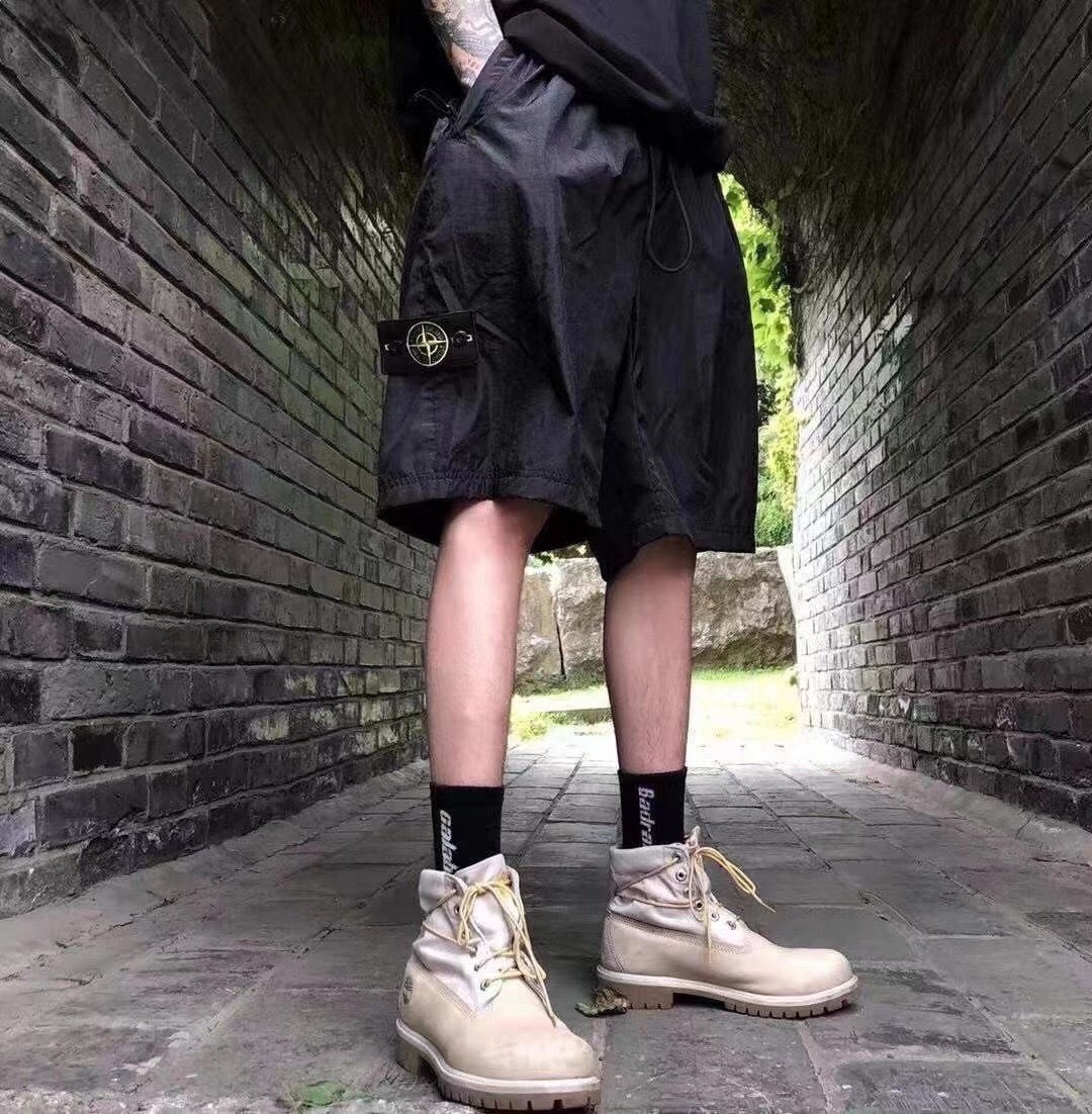 短褲, 棒球服, 夾克 - WY6028# Stone Island石頭島 夏款輕薄金屬褶皺尼龍側邊羅盤大刺繡短褲 訂制速干金屬褶皺尼