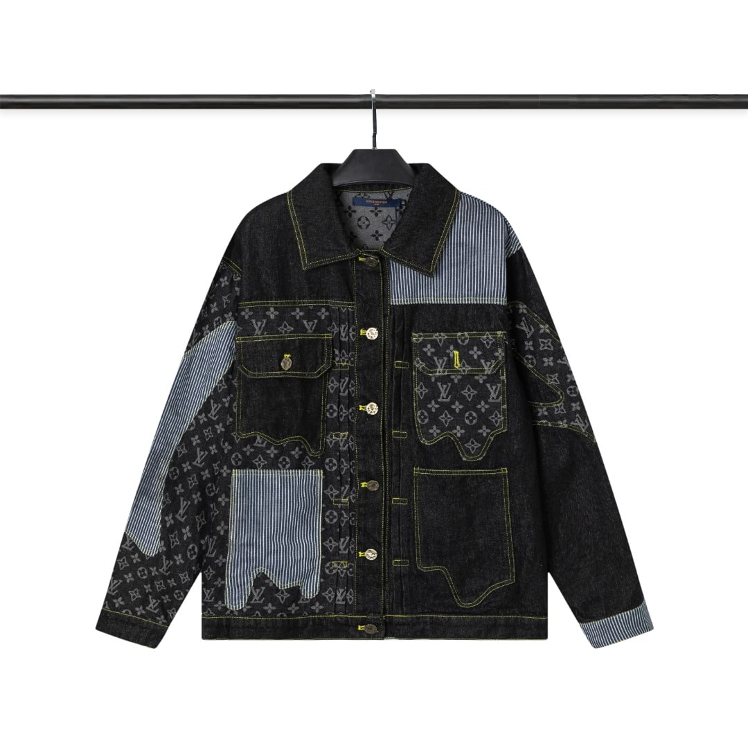 短褲, 棒球服, 夾克, LOUIS VUITTON, Burberry - WY6011# Louis Vuitton 路易威登 拼接滿印提花 高品質 重工 牛仔衣外套 ✓客供定製全