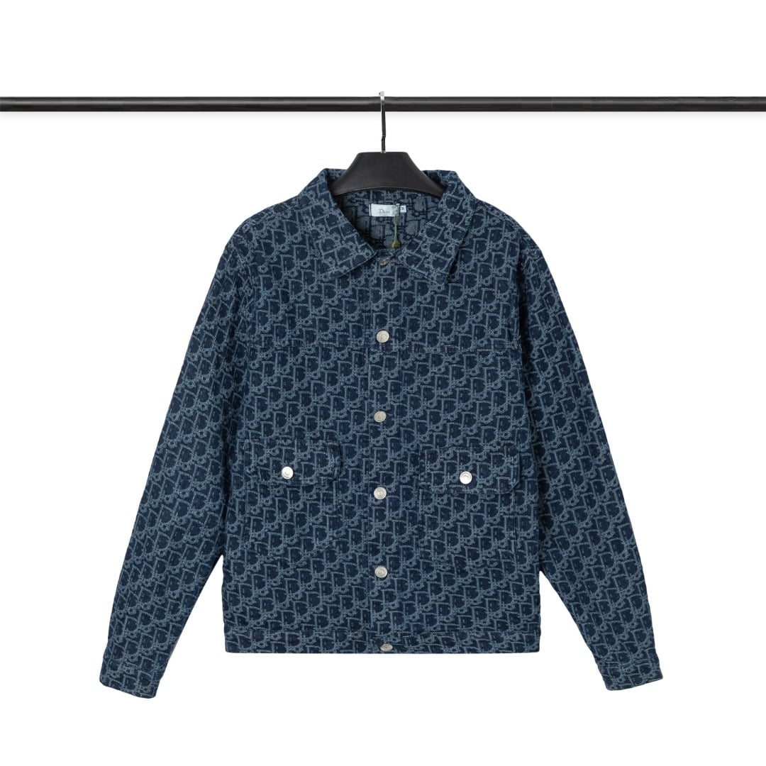 短褲, 棒球服, 夾克, LOUIS VUITTON, GUCCI, Burberry - WY6016# Dior 迪奧秋季限定經典老花提花滿印深藍色牛仔衣夾克 重工做舊毛邊破壞字母情侶款牛仔外套