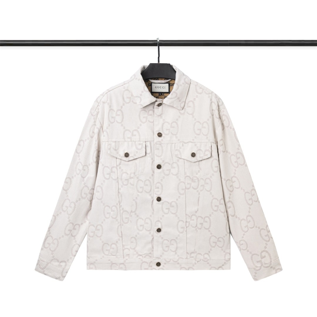 短褲, 棒球服, 夾克, LOUIS VUITTON, GUCCI, Burberry - WY6103# Gucci 古馳 淺層凸起提花滿印 高品質 高克重雙層牛仔衣外套 ✓