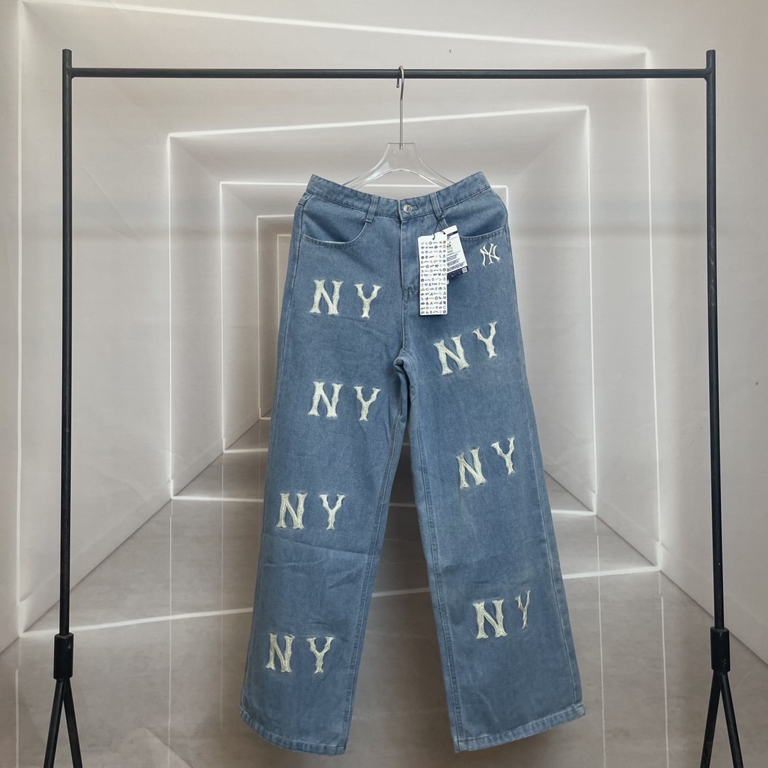 襯衫, 短褲, 短袖, T恤 - WY6140 # MLB美職棒 洋基隊NY重工刺繡 虞書欣同款 復古牛仔褲 「外貿頂級供應 品質天花板」