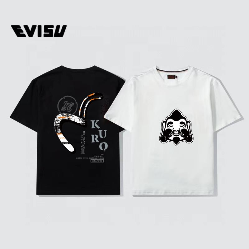 衛衣, 短袖, T恤 - XYFS64,最高品質 EVISU 福神最新佛頭Logo印花圓領短袖T恤 EV一直兼具巧思妙想與潮流觸覺的E