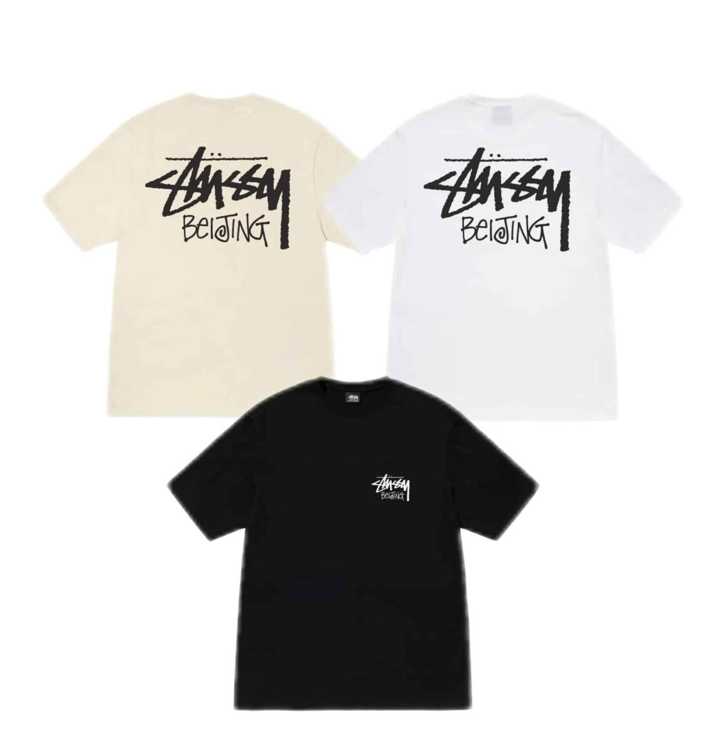 短袖, T恤 - # STUSSY 斯圖西 北京限定 圓領Logo印花短袖T恤 顏色黑色 白色 杏色 尺碼S