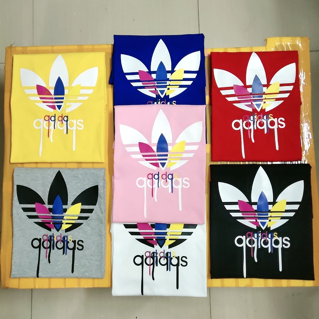 短袖, T恤 - 3 A103# 2023早春新款短袖T恤上線🎊 阿迪達斯 Adidas純棉情侶款 流動油漆三葉草短袖T恤