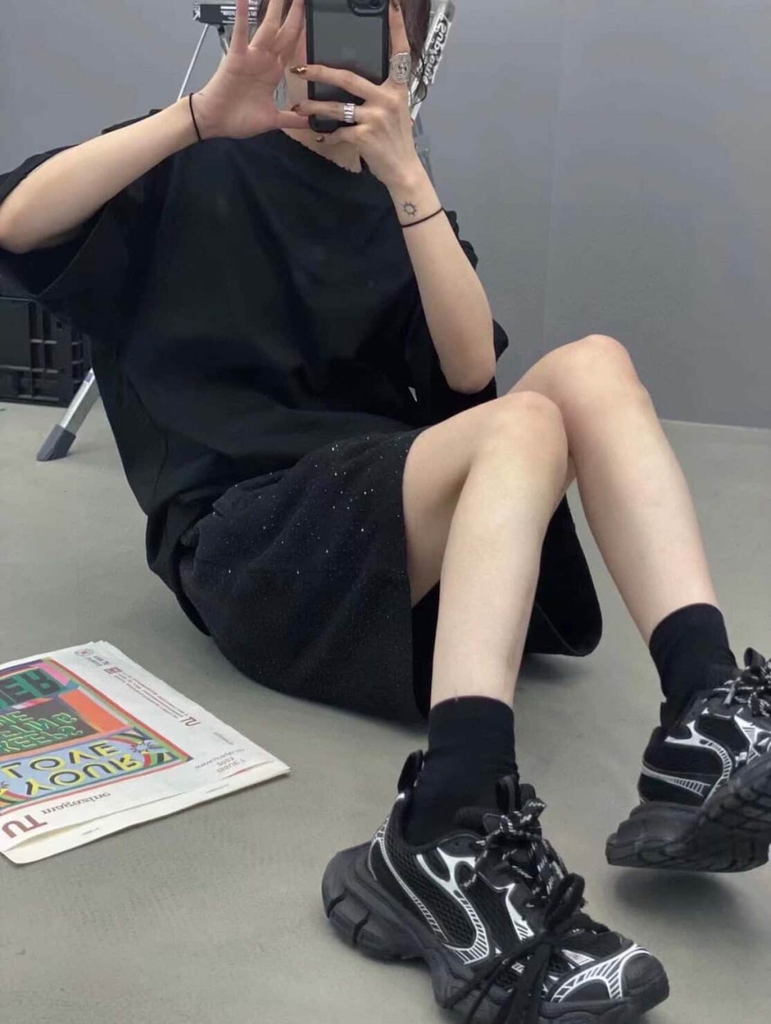短褲 - K30 Balenciaga滿鑽短褲BLCG巴黎世家水洗做舊滿鑽燙鑽短洗水短褲 非常