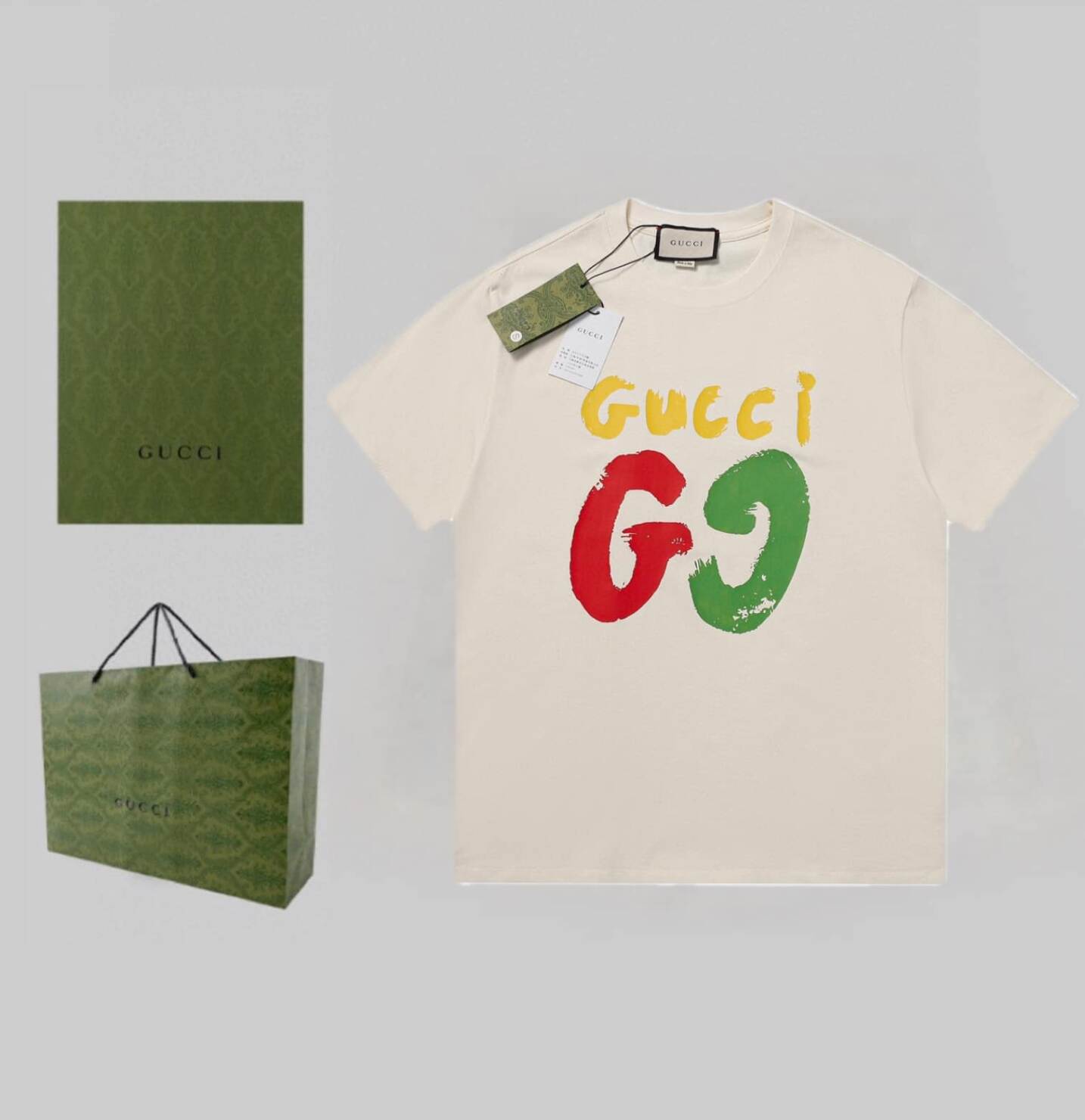 短褲, 短袖, GUCCI - Bjk ❤ Gucci 2023塗鴉雙G字母短袖 面料 採用270G雙股精梳棉面料 🎒