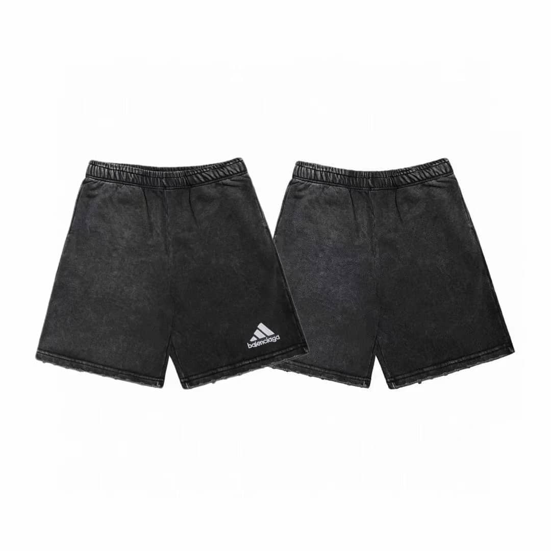衛衣, 短褲, 短袖 - WEI W711# BALENCIAGA 巴黎世家聯名三道槓小標刺繡水洗做舊破壞款休閒短褲男女同款都可駕馭