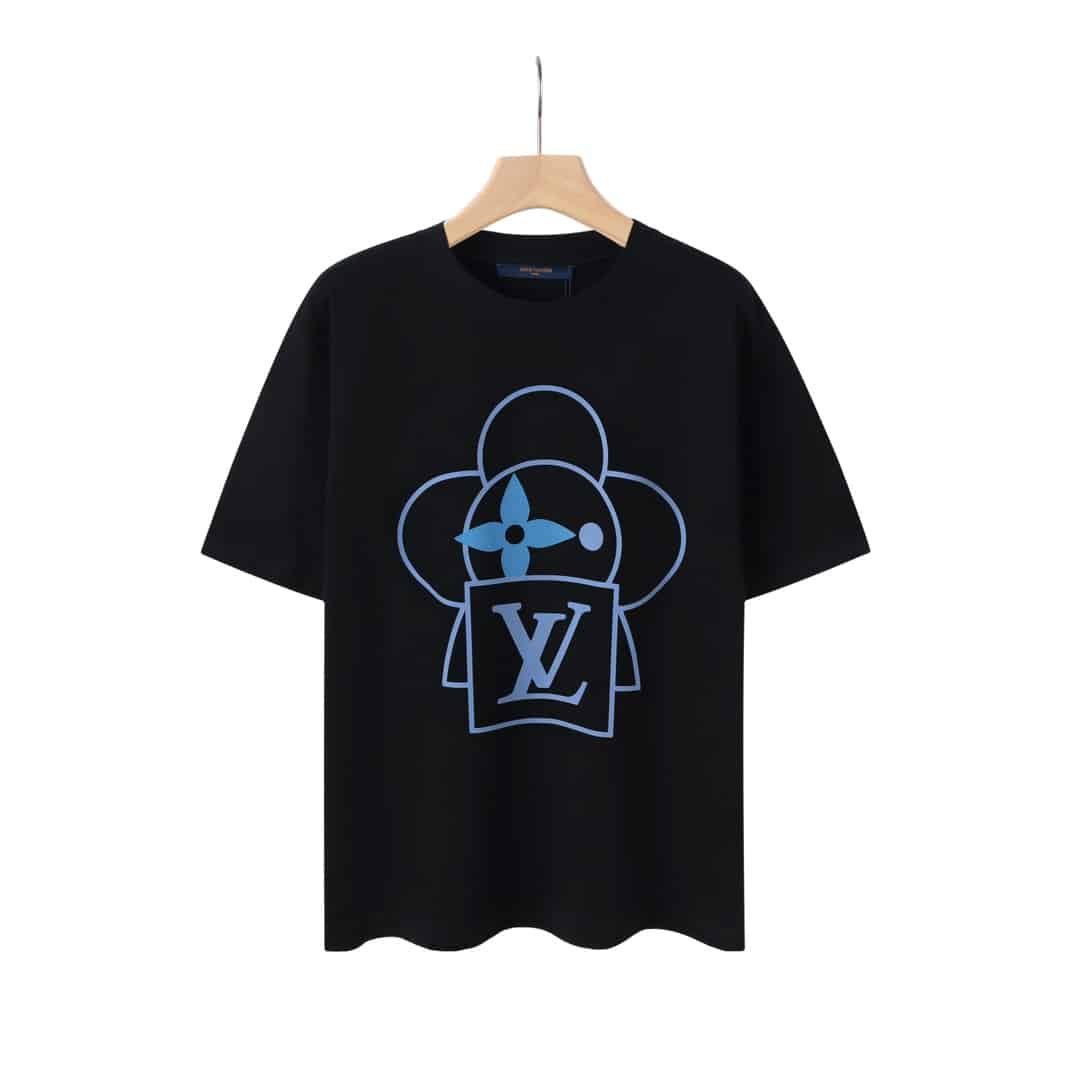 短袖, T恤, GUCCI - 29088# LV 黑白印花男女同款純棉短袖T恤 原版面料 官方同款 定製260 雙股32支雙紗純棉精