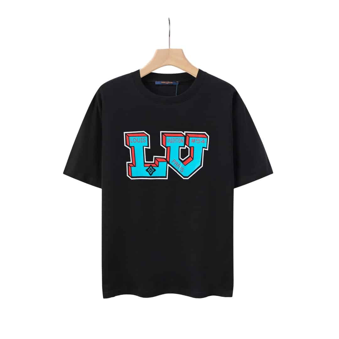 短袖, T恤, GUCCI - 29010# LV 前幅印花字母logo男女同款純棉圓領T恤 原版面料 官方同款 定製260 克同缸染