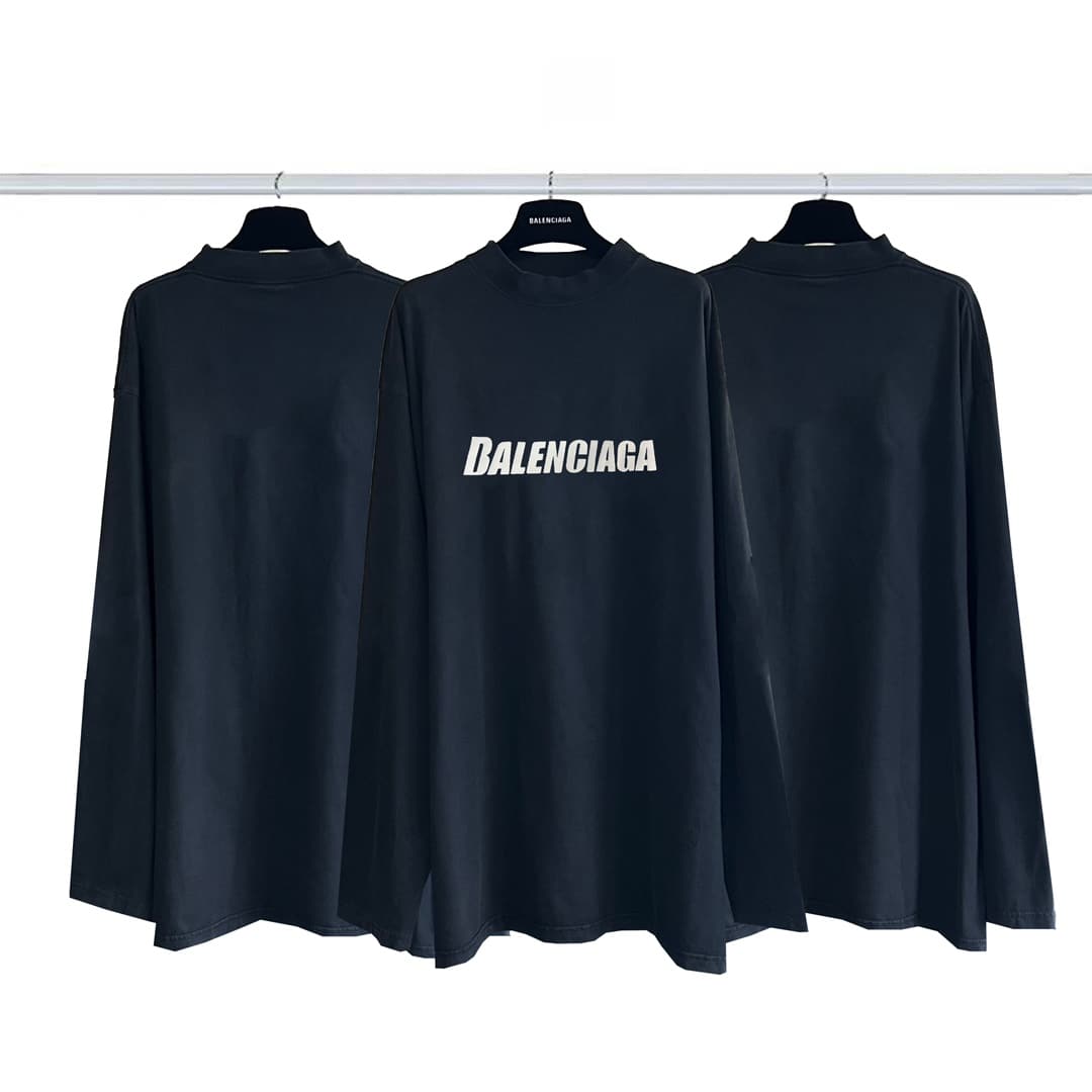 短袖, T恤, GUCCI - 巴黎世家 Balenciaga胸前撕裂印花磨破長T 經典的LOGO設計搭配大壞破設計 正面裂紋絲網花印工藝
