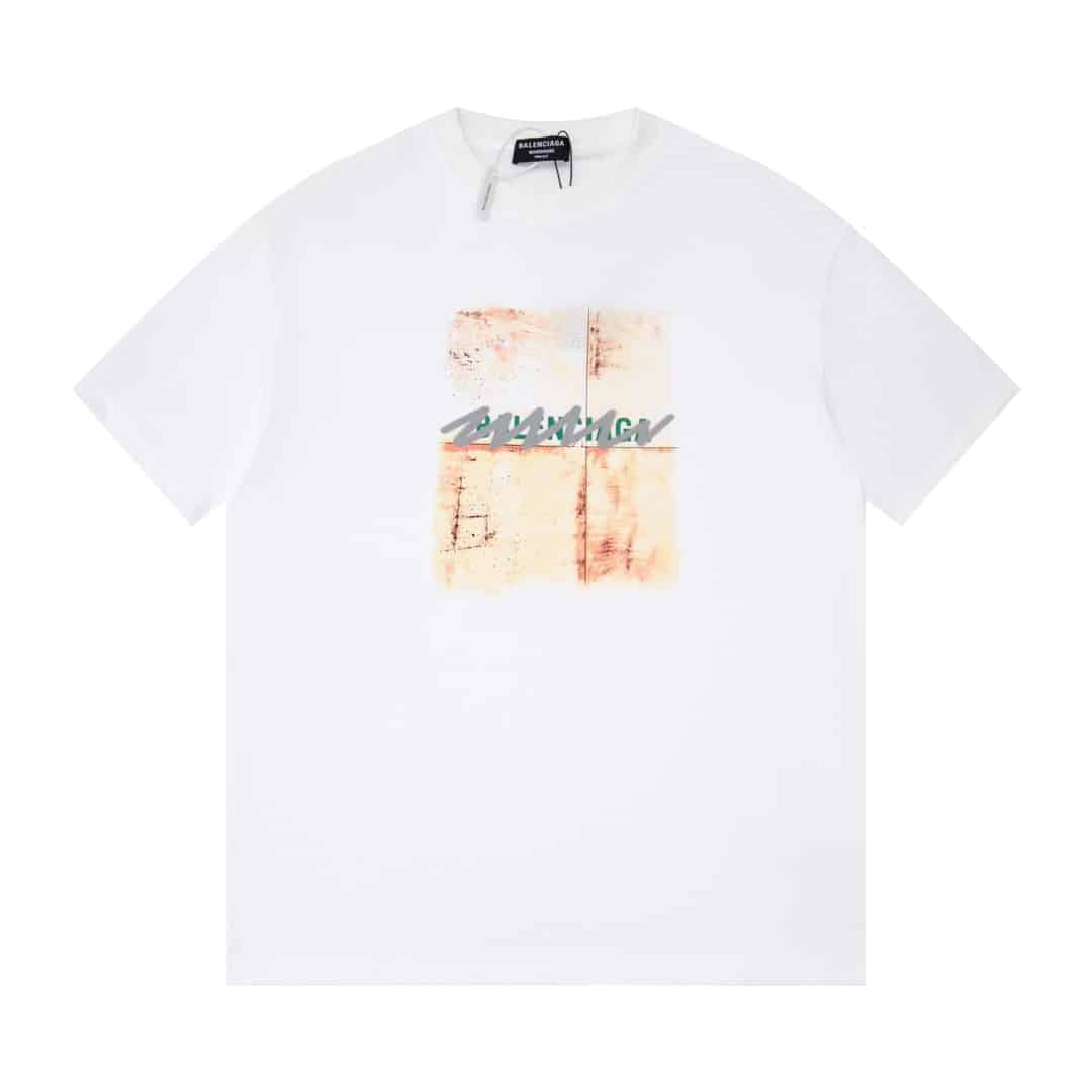 短褲, 短袖, T恤, LOUIS VUITTON, Burberry - DA Balenciga 巴黎世家2023SS 懷舊背景字母塗改短袖～標準的數碼漸變印花技術 純棉柔軟面料