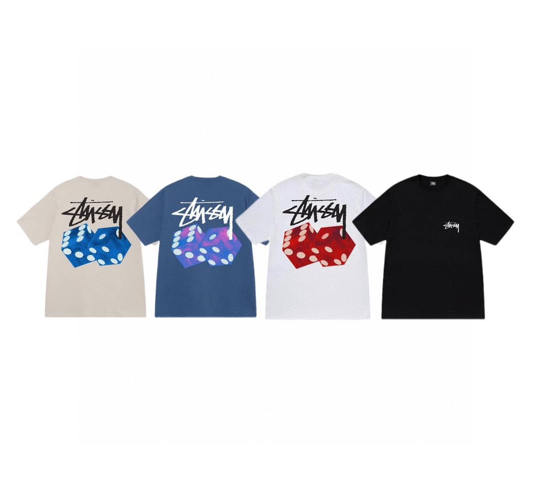 衛衣, 短袖, T恤 - STUSSY斯圖西 stussy2023新款夏季骰子字母印花寬松半袖斯圖西T恤男女 顏色黑色