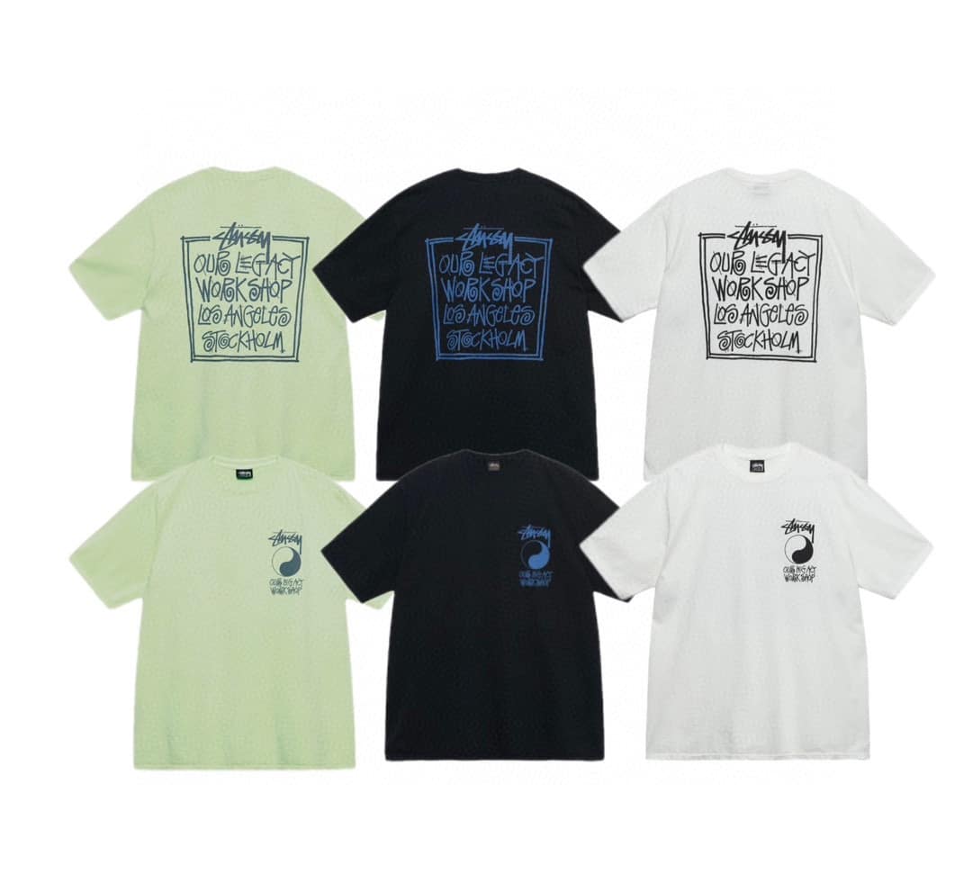 衛衣, 短袖, T恤 - STUSSY斯圖西 23SS 夏季新款陰陽八卦印花短袖t恤男女同款 顏色黑色 白色 草綠色