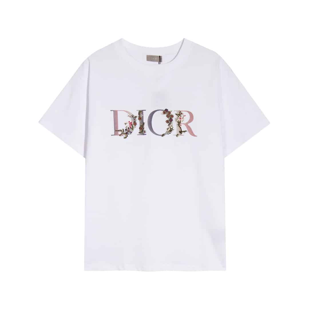 短袖, T恤 - YES501高端品質 獨家定製 迪奧Dior 花卉刺繡字母logo圓領短袖 採用定織定染高克重原版面料 洗水