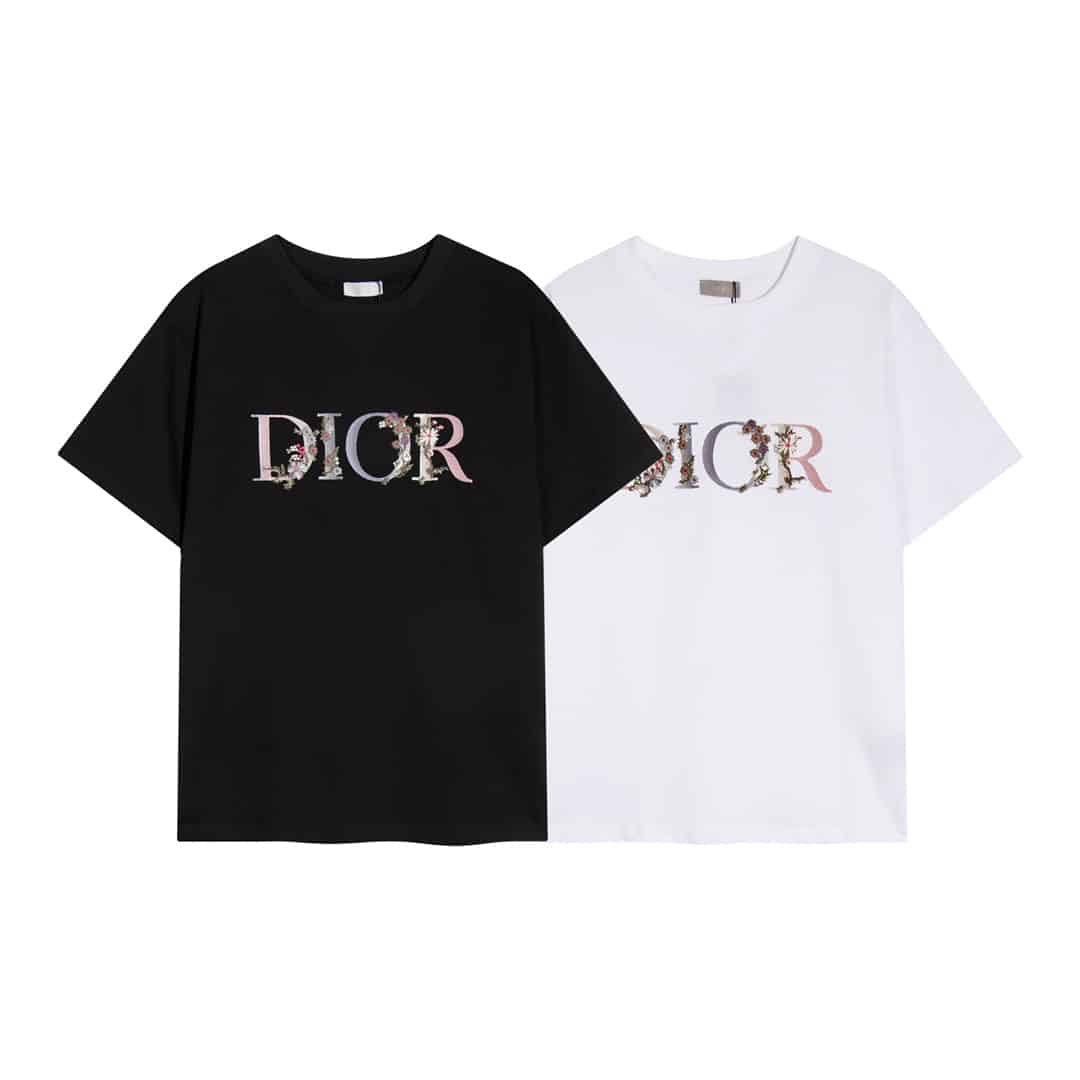 短袖, T恤 - YES501高端品質 獨家定製 Dior 迪奧花卉刺繡字母logo圓領短袖 採用定織定染高克重原版面料 洗水