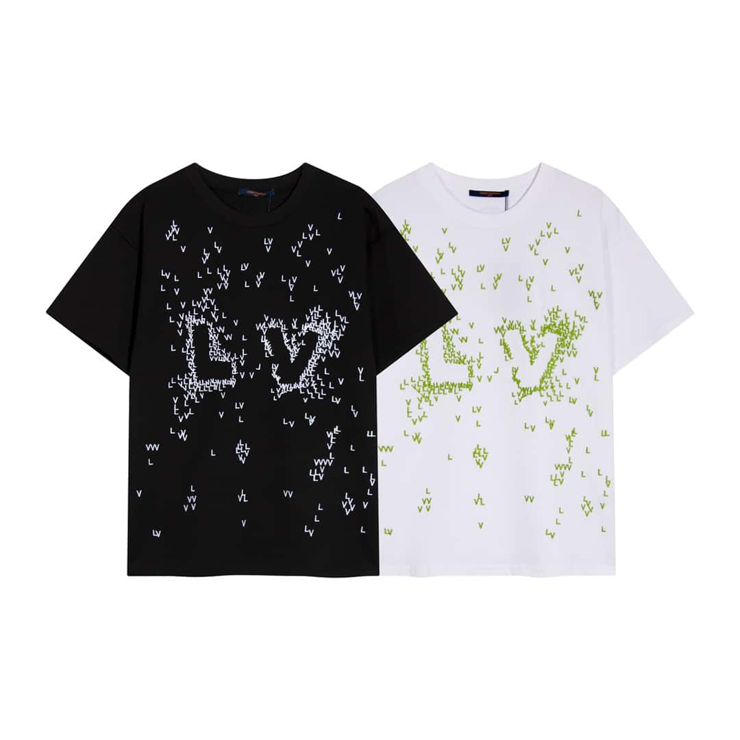 短袖, T恤, Burberry - YES303 高端品質 獨家定製 lv刺繡logo圓領短袖 採用定織定染高克重原版面料 洗水完高達280g純