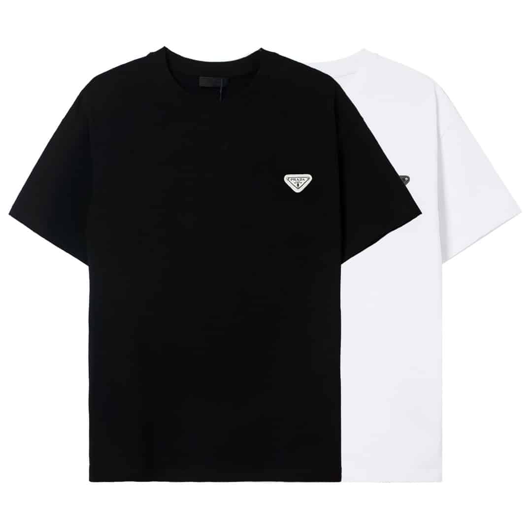短褲, 短袖, T恤, Burberry - YES003高端品質 獨家定製Prada普拉達經典三角標字母logo圓領短袖 採用定織定染高克重原版面料