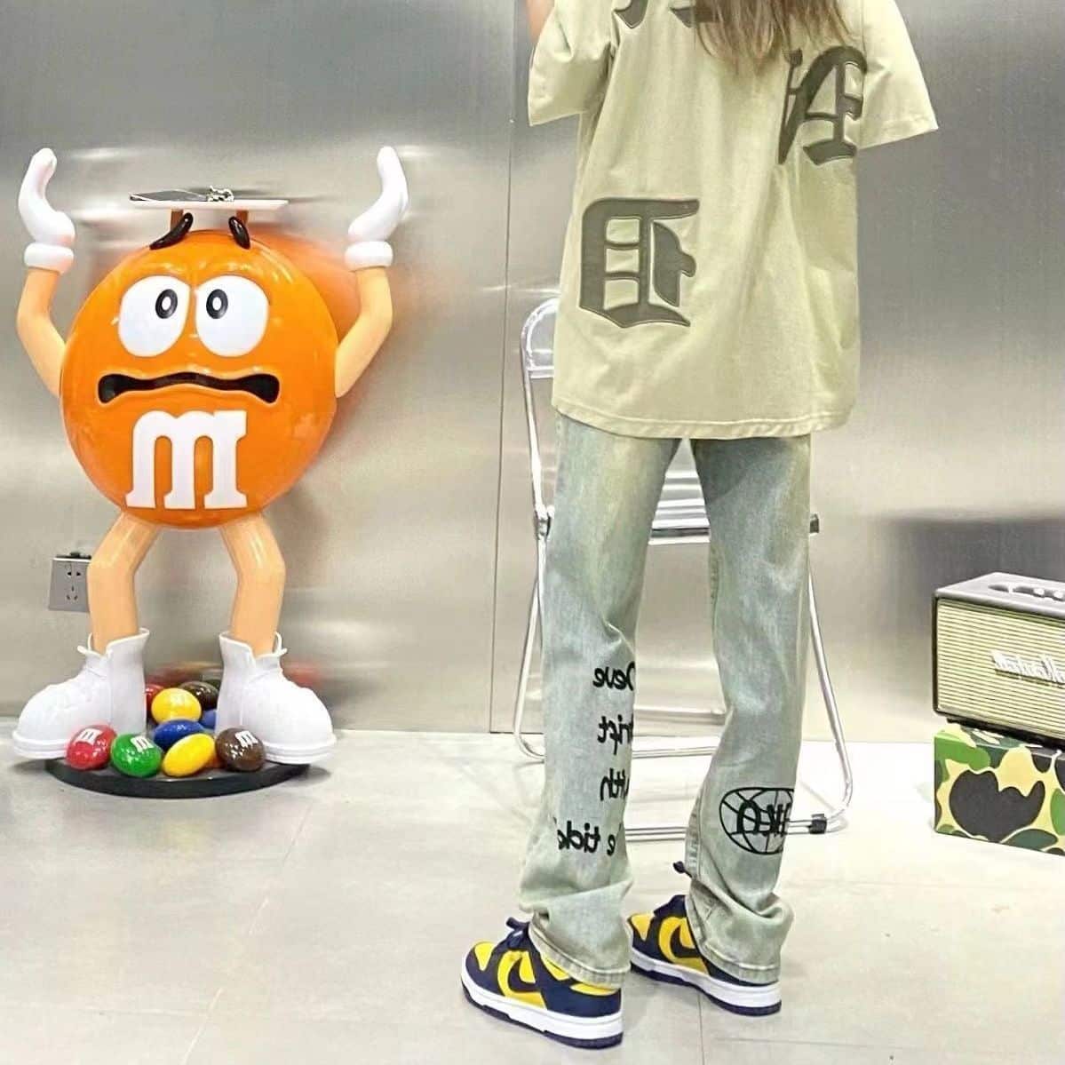 長褲 - 款號TYE18🌿 FOG FEAR OF GOD做舊水洗黃泥色印花牛仔褲男女潮牌ins高街顯瘦休閒直筒長褲