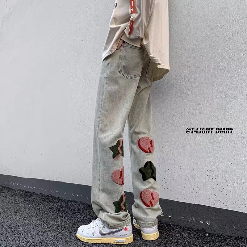 長褲, 衛衣, 短褲, 短袖, 棒球服, 夾克 - 款號TYE11🌿 FOG FEAR OF GOD 美式洗水毛巾刺繡直筒牛仔褲高街牌嘻哈高街復古男女墜感長褲