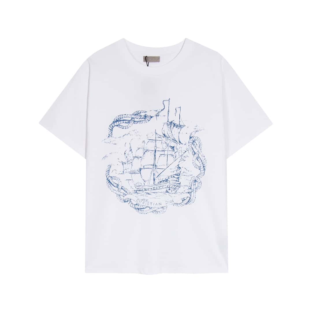 短袖, T恤, GUCCI - YES502高端品質 獨家定製 Dior 迪奧限定航海系列圓領短袖 採用定織定染高克重原版面料 洗水完高達2