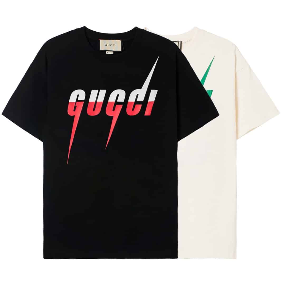 短袖, T恤, GUCCI - YES702高端品質 獨家定製古奇Gucci閃電字母logo圓領短袖 採用定織定染高克重原版面料 洗水完高達