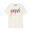 短袖, T恤, GUCCI - YES702高端品質 獨家定製古奇Gucci閃電字母logo圓領短袖 採用定織定染高克重原版面料 洗水完高達