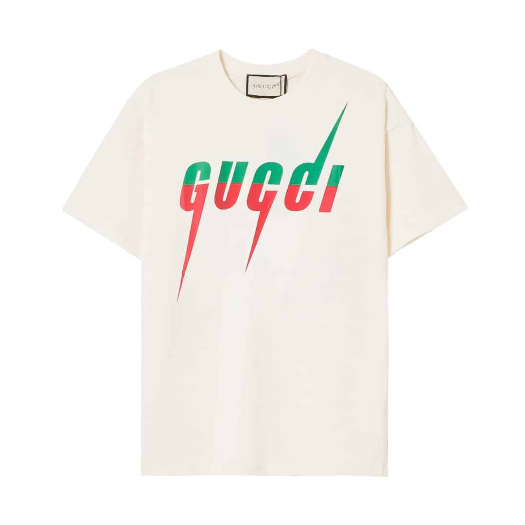 短袖, T恤, GUCCI - YES702高端品質 獨家定製 古奇Gucci閃電字母logo圓領短袖 採用定織定染高克重原版面料 洗水完高